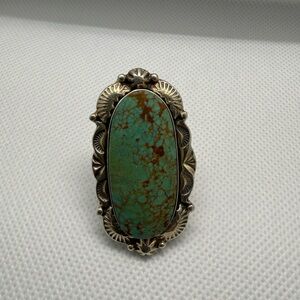 Vintage Navajo Running Bear Trading Post Sterling Silver Turquoise Ring